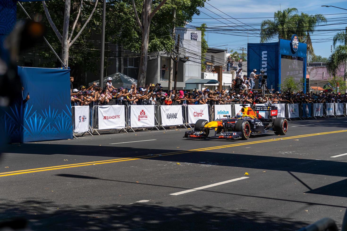 GUADALAJARA, MEXICO - OCTOBER 25 2022 Showrun Checo Perez, formula 1 red bull single seater rb7 photo