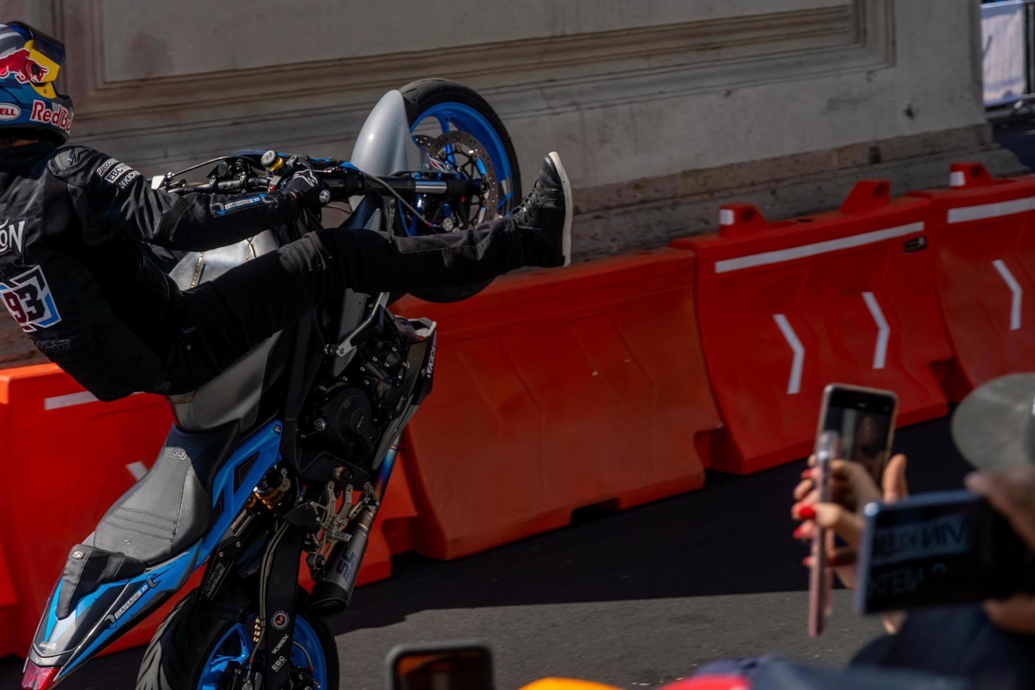 GUADALAJARA, MEXICO - OCTOBER 25 2022 Showrun Aaron Colton, Didier Goirand and ivan Ramirez riding motorcycles photo