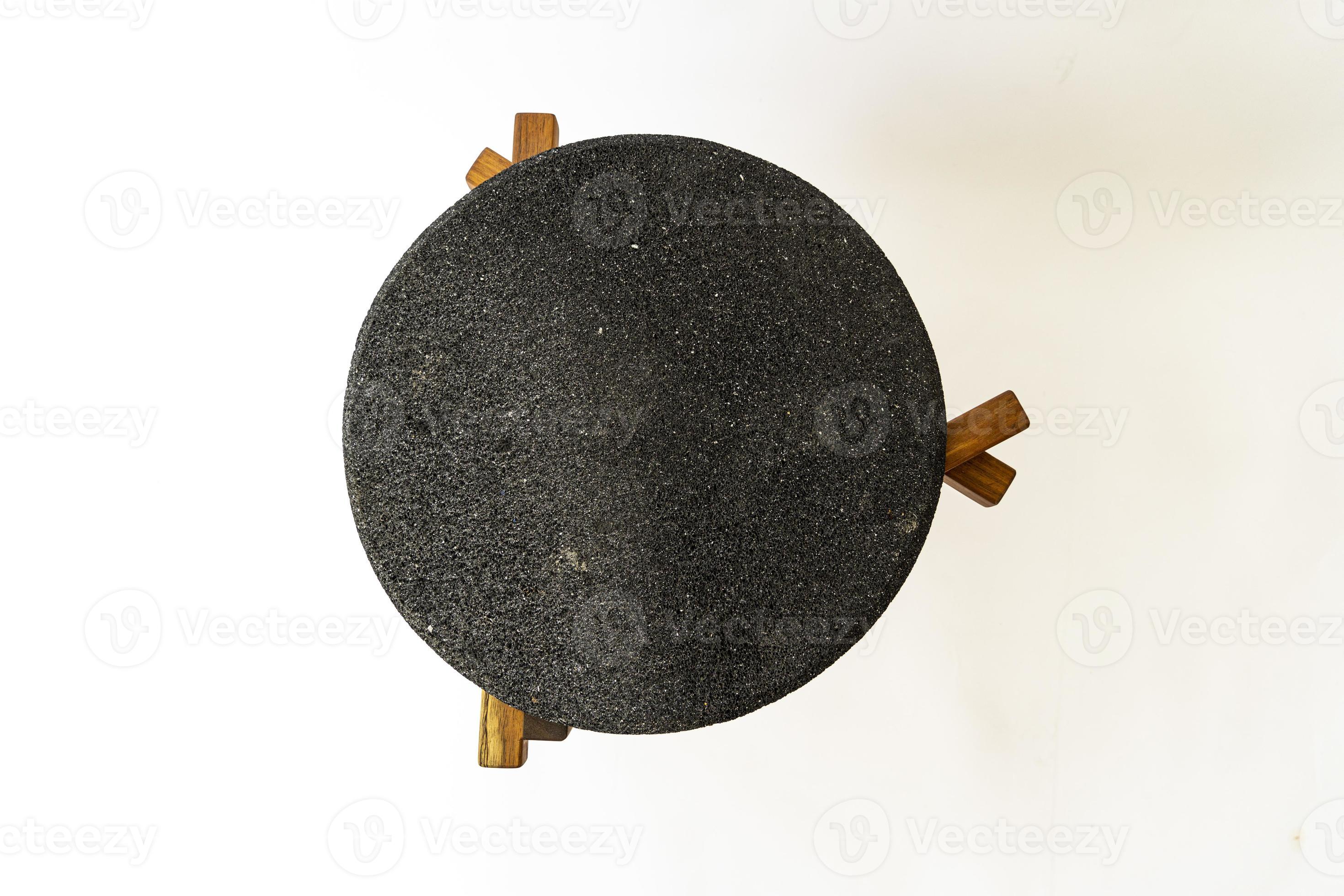 Top view vintage wooden round chair on cement concrete texture floor