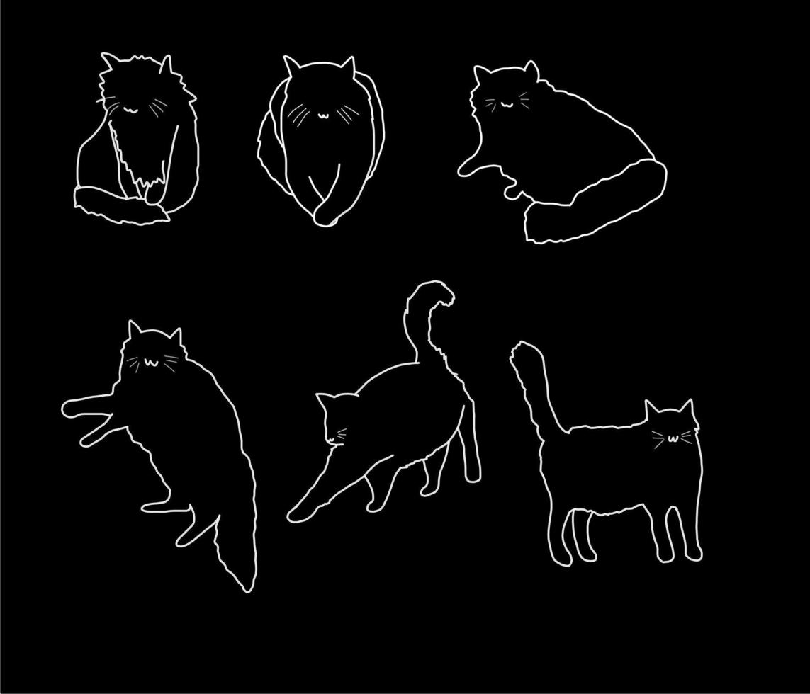 set of furry black cats vector
