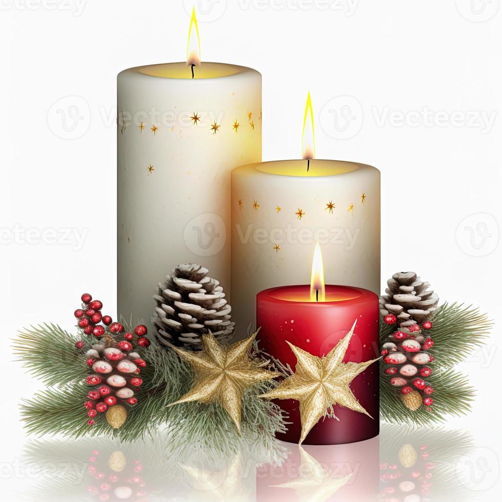 3d christmas candles on isolated white background. Holiday, celebration, december, merry christmas photo