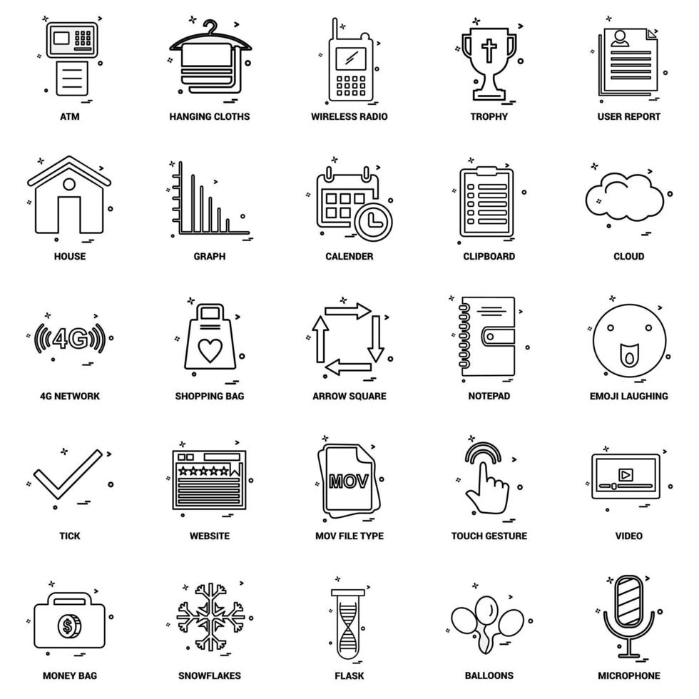 25 conjunto de iconos de línea de mezcla de concepto de negocio vector