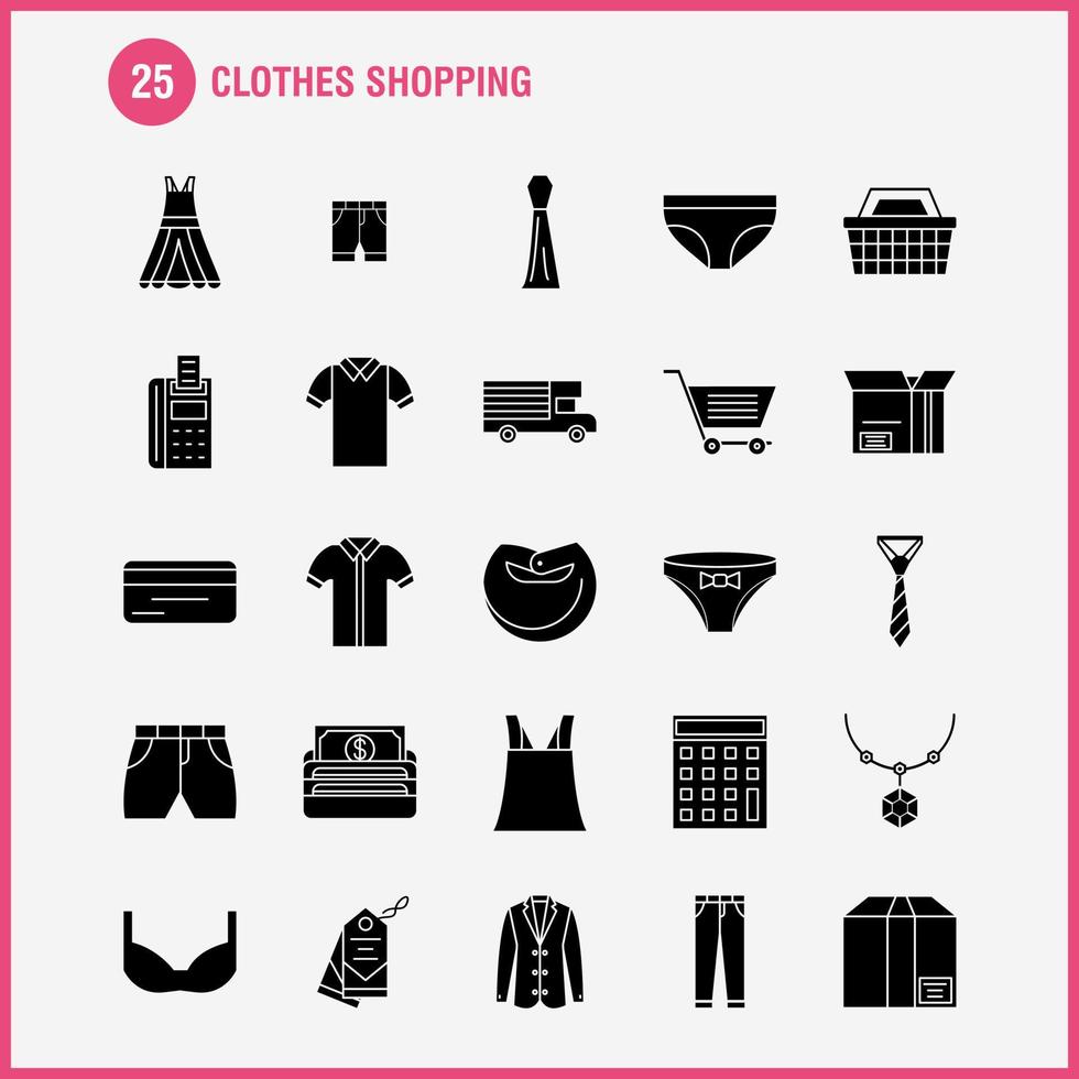Clothes Shopping Solid Glyph Icons Set For Infographics Mobile UXUI Kit And Print Design Include Belt Cloths Holding Belt Leather Belt Credit Card Eps 10 Vector