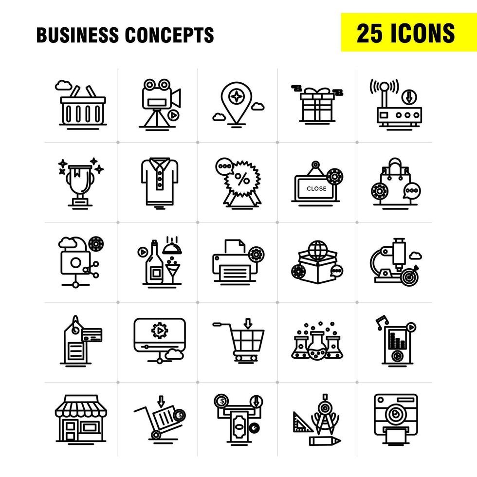 iconos de línea de conceptos de negocio establecidos para infografía kit uxui móvil y diseño de impresión incluyen tablero abierto tienda centro comercial calendario fecha meses colección moderno logotipo infográfico y pictograma vector