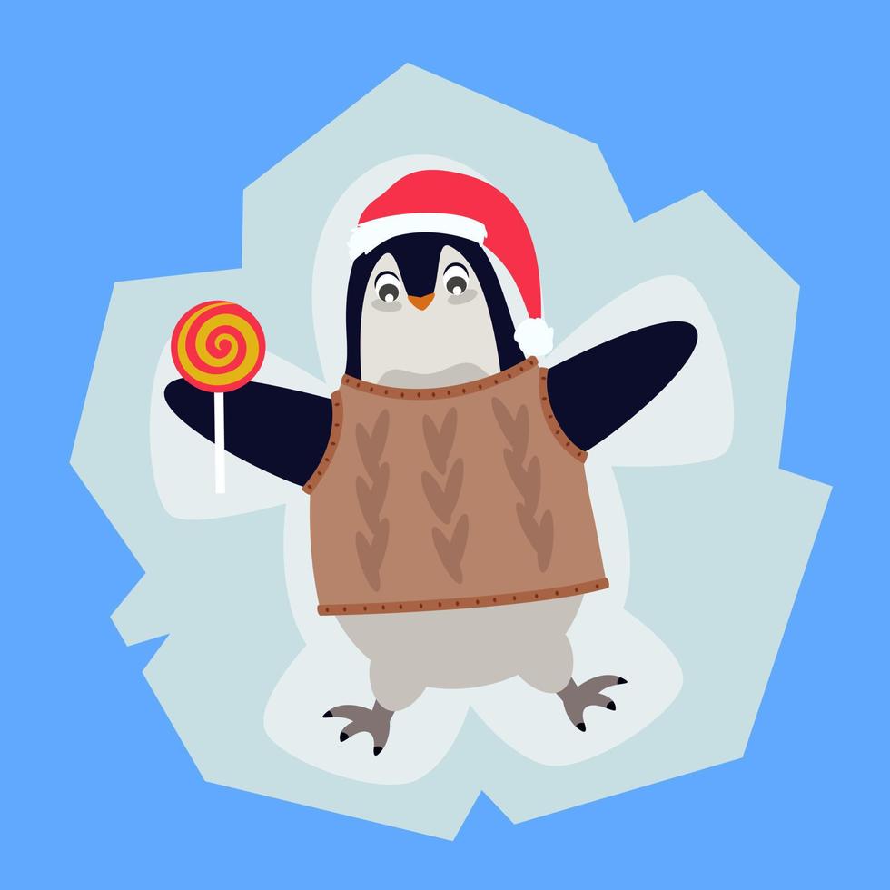 Penguin lying on ice floe. vector