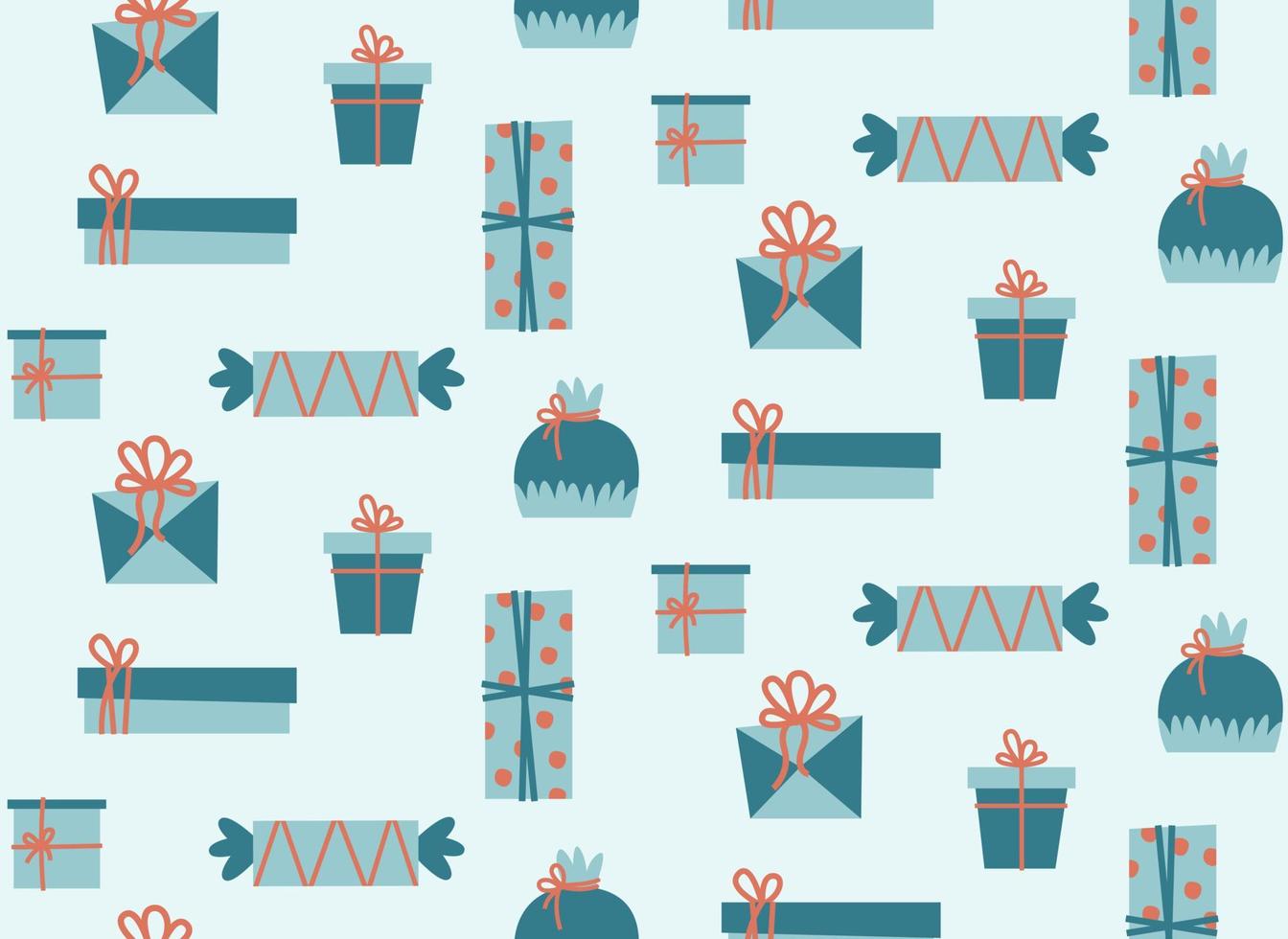 Seamless pattern with blue gift boxes. Christmas texture in flat style. vector