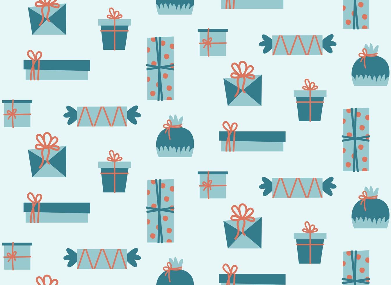 Seamless pattern with blue gift boxes. Christmas texture in flat style. vector