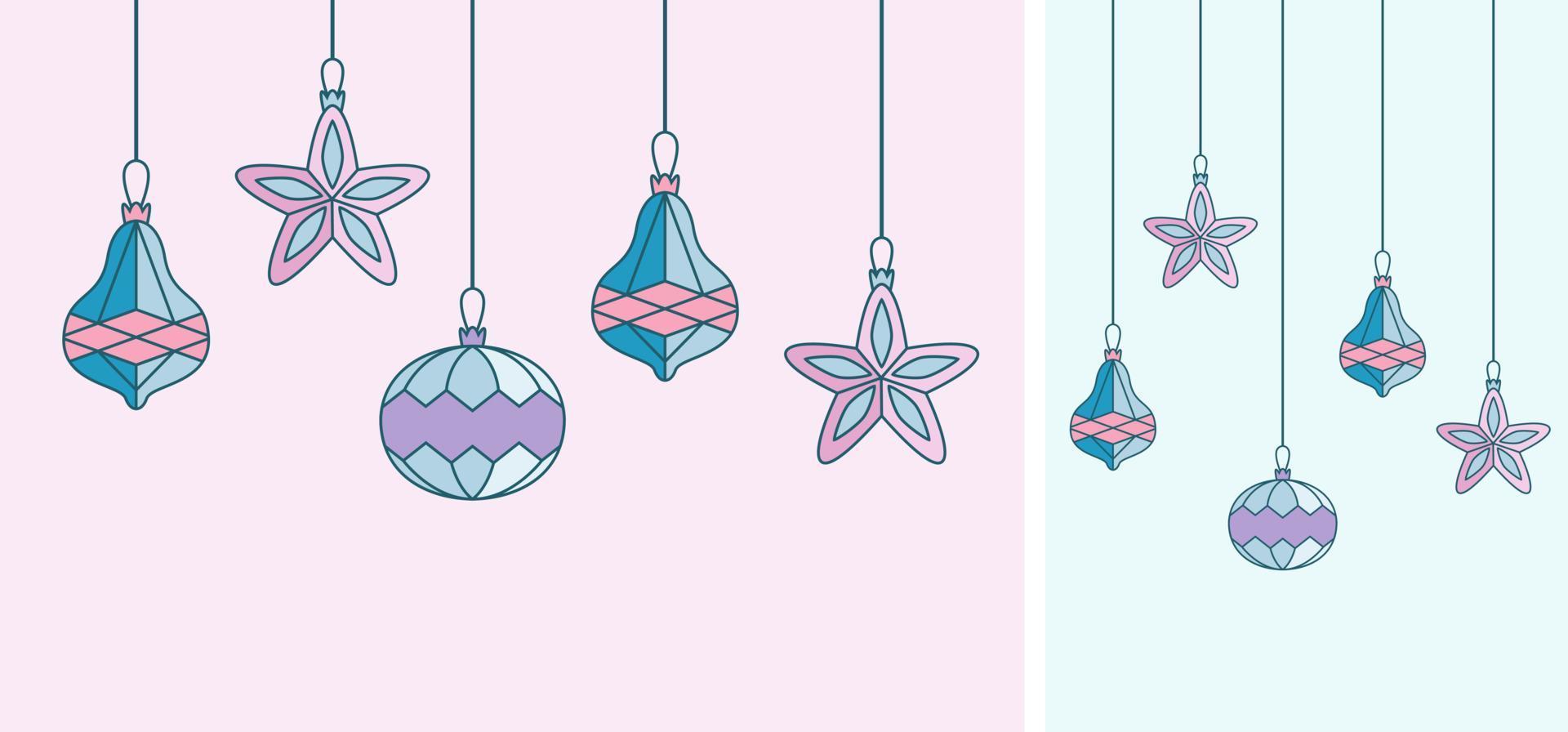 conjunto de carteles con juguetes de árbol de navidad. diseños verticales y horizontales. vector