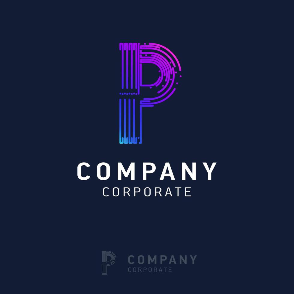 P company logo design with visiting card vector