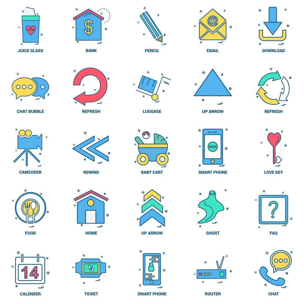 25 Business Concept Mix Flat Color Icon set vector