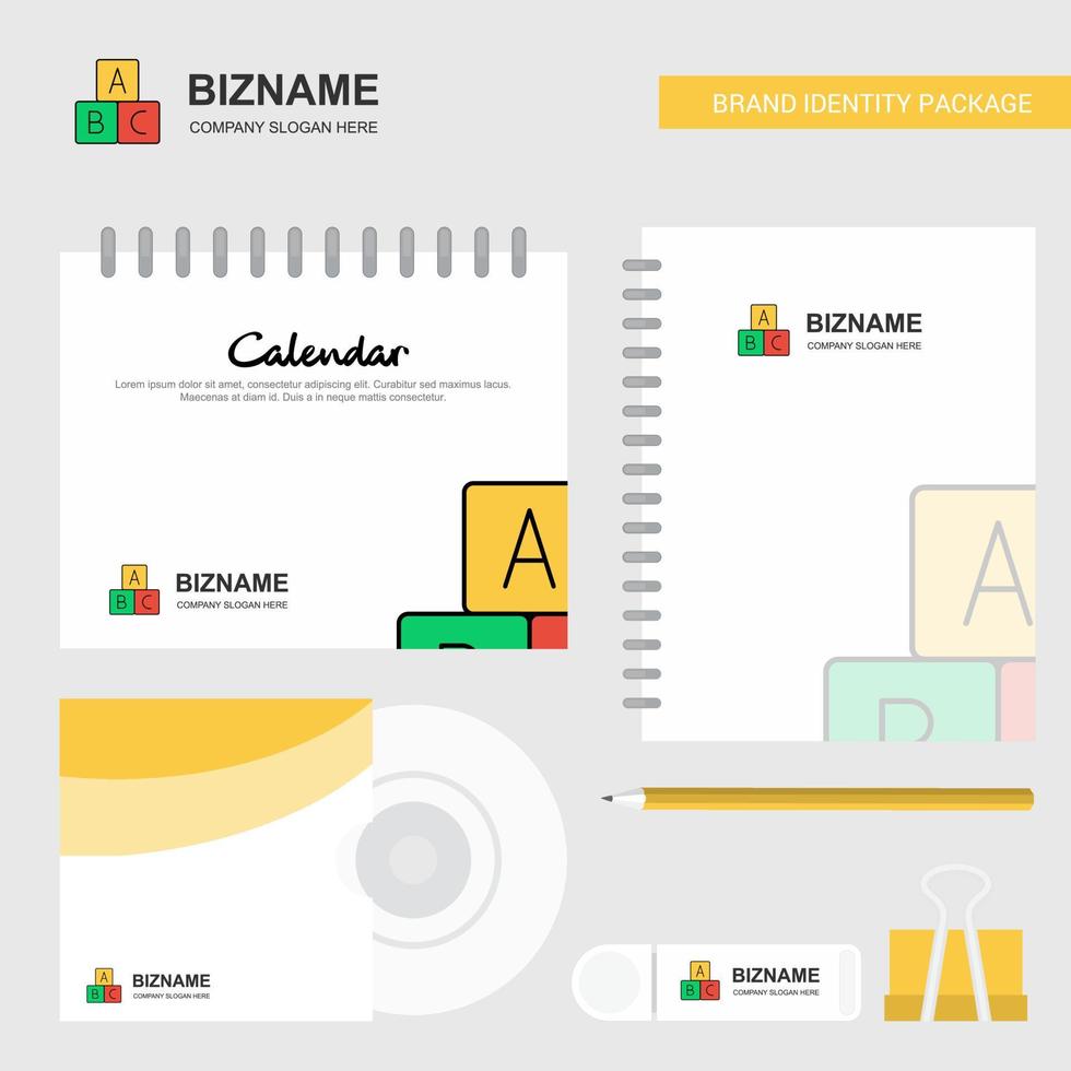 plantilla de calendario de logotipo de bloques de alfabetos plantilla de vector de diseño de paquete estacionario de marca usb