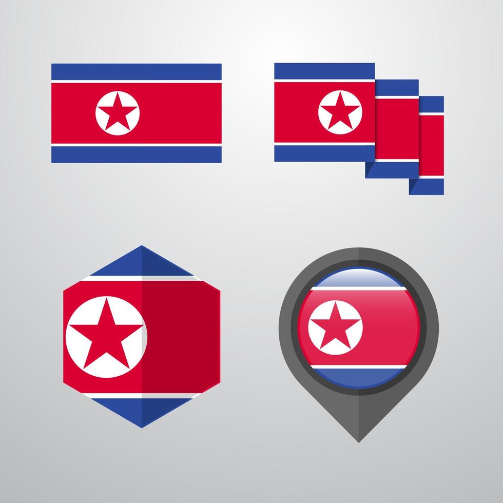 Korea North flag design set vector