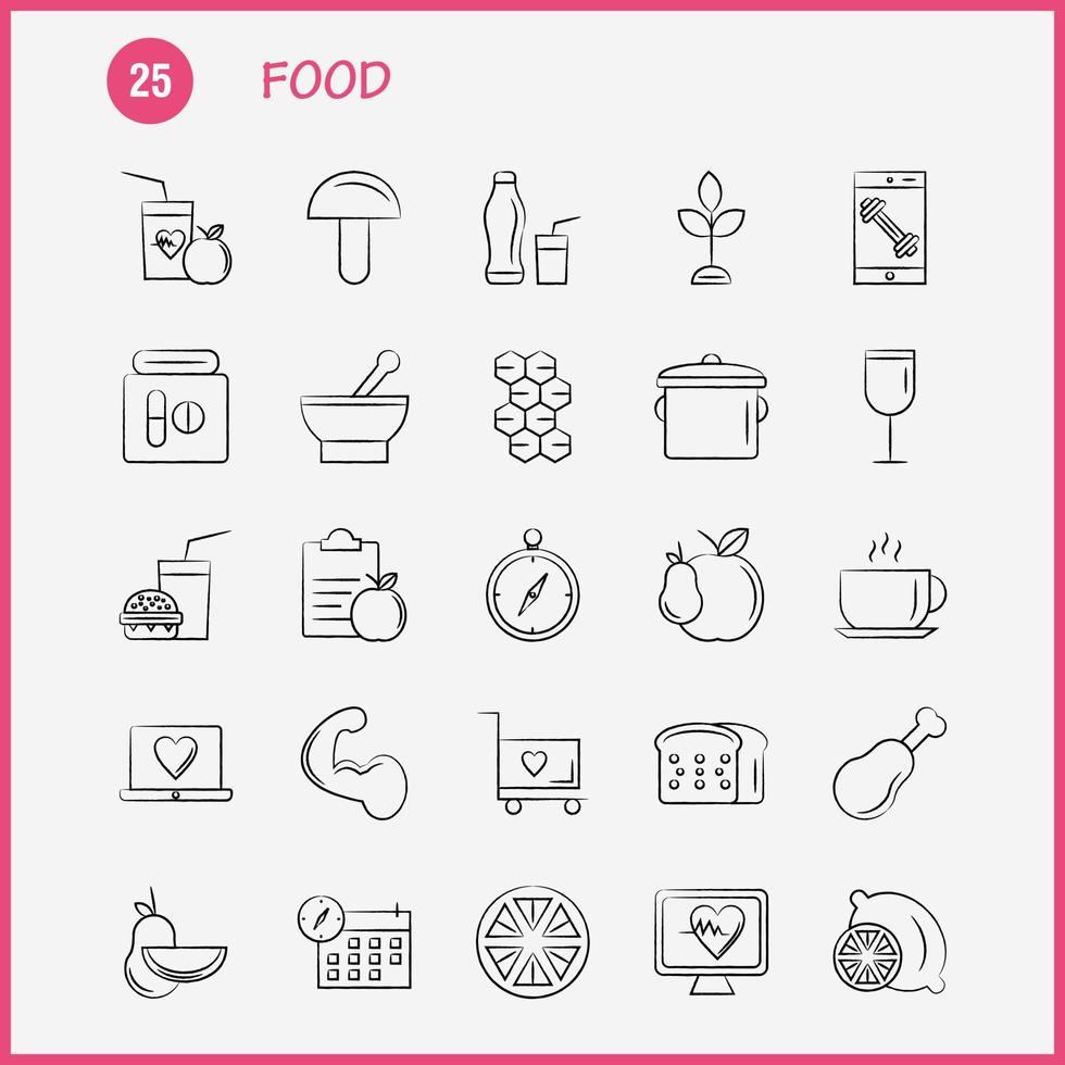 Food Hand Drawn Icon for Web Print and Mobile UXUI Kit Such as Lemon Food Fruit Health Burger Drink Fast Food Pictogram Pack Vector
