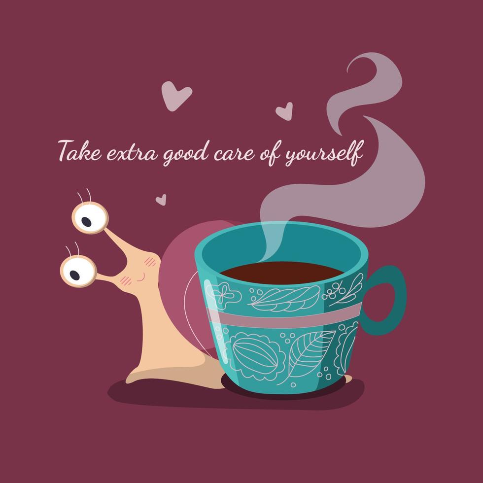 Snail behind a cup of tea vector