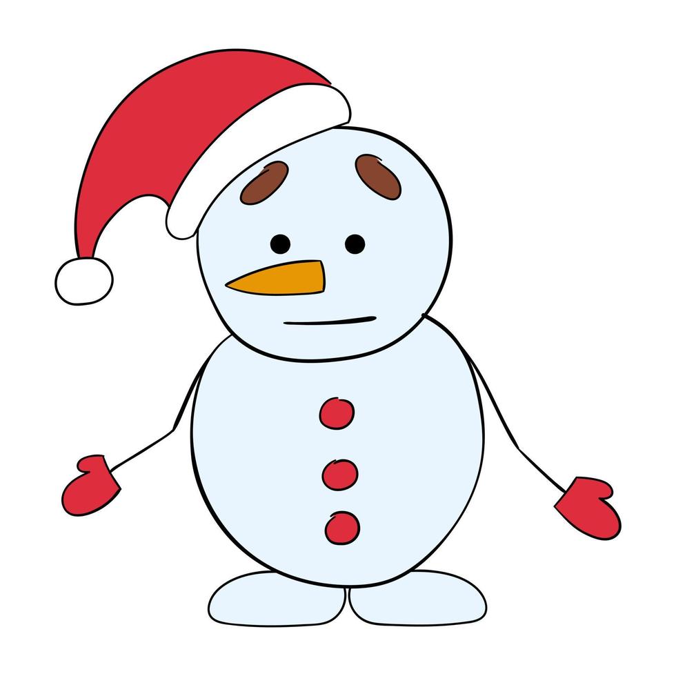 Cute cartoon snowman. Vector illustration on a white background.