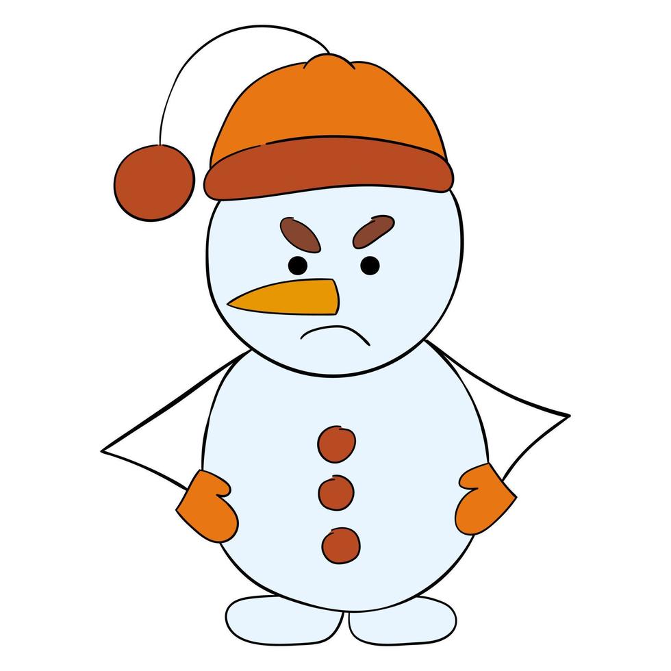Cute cartoon angry snowman. Vector illustration.