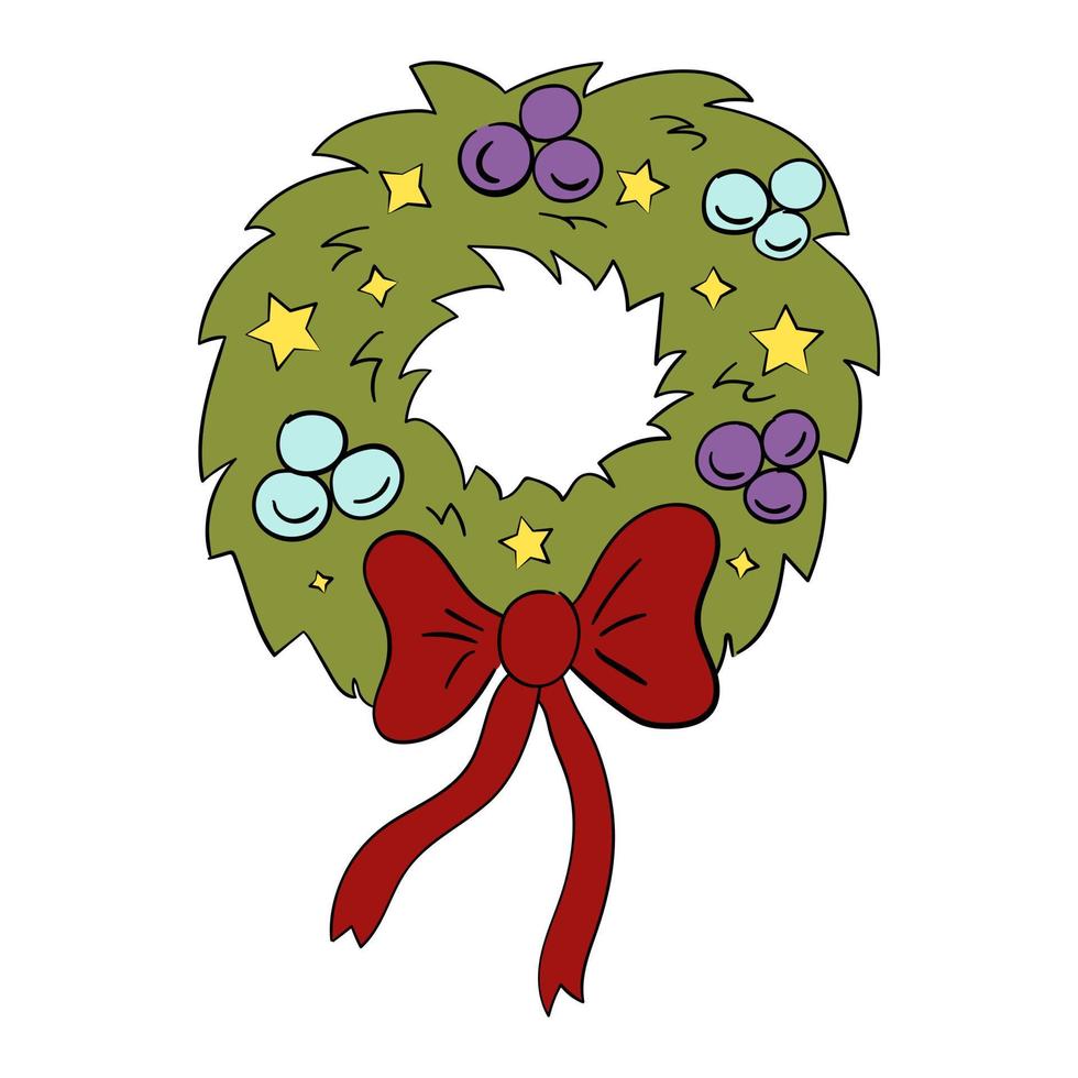 Christmas wreath decorated with a bow, vector illustration.