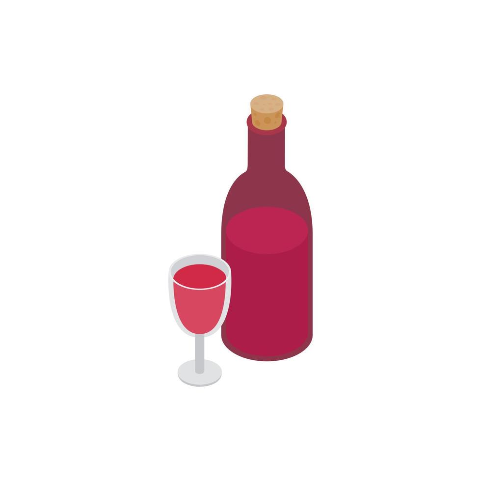 botella de vino y vidrio icono isométrico 3d vector