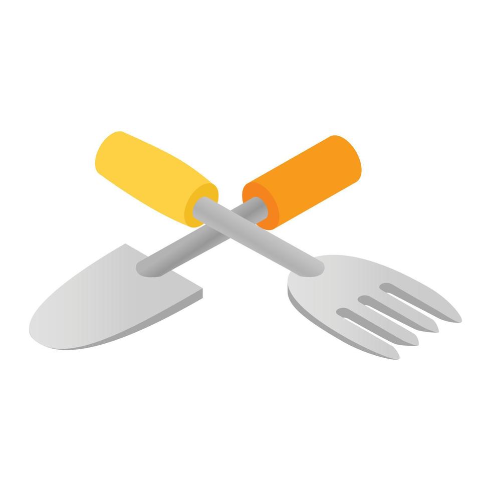 Garden spade and fork icon isometric vector