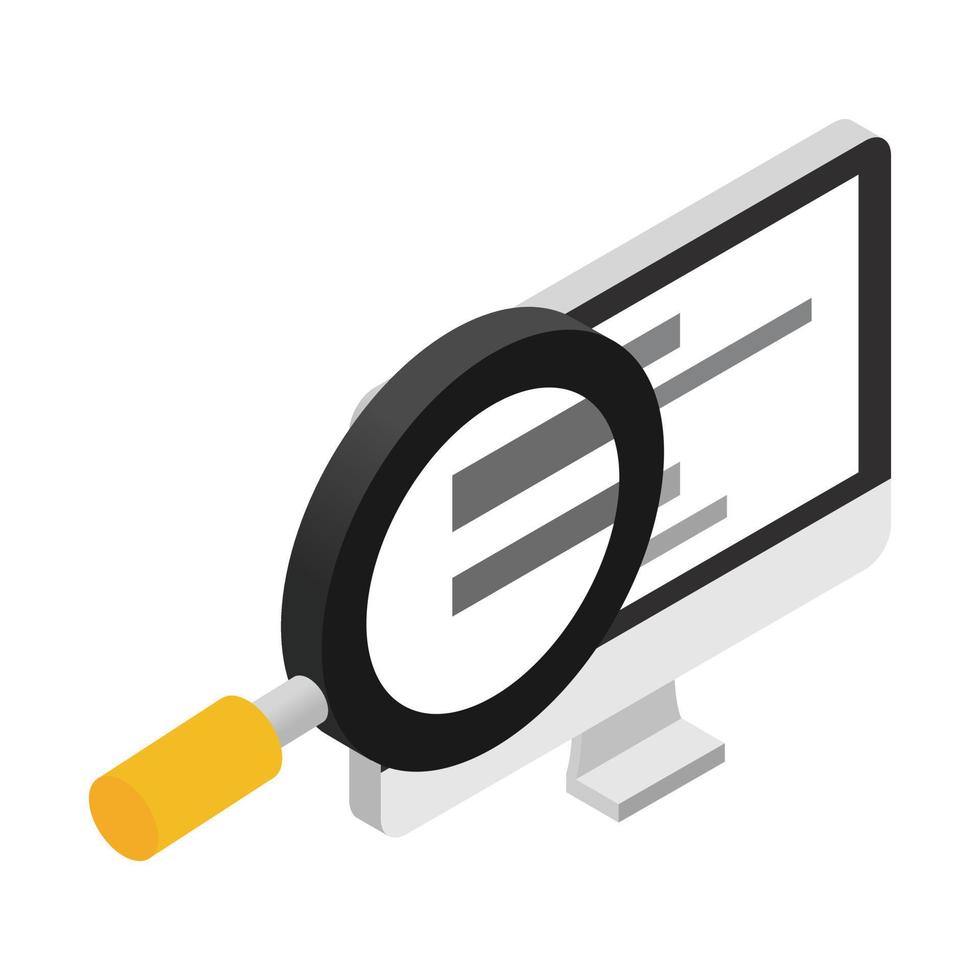 Computer monitor and magnifying glass vector