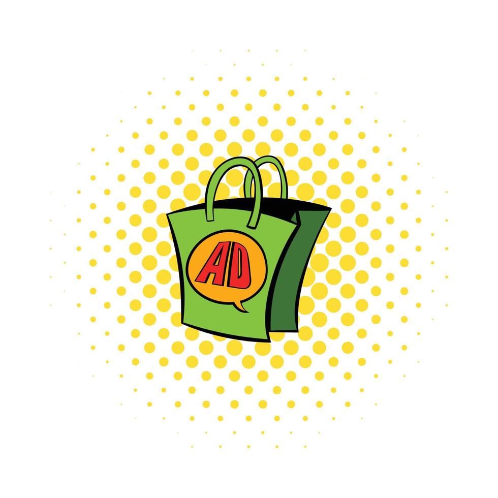 bolsa de compras con icono de letras publicitarias, estilo cómic vector
