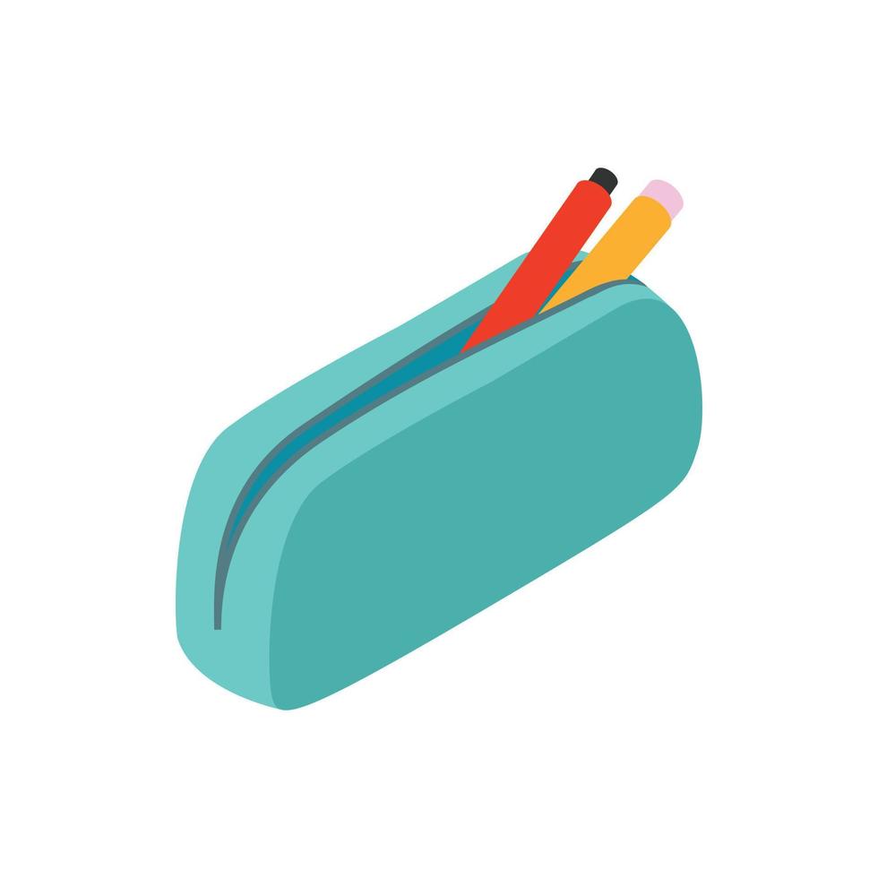 Blue pencil case icon, isometric 3d style vector