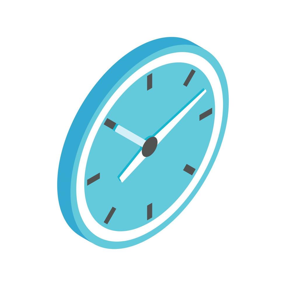 Blue wall clock icon, isometric 3d style vector