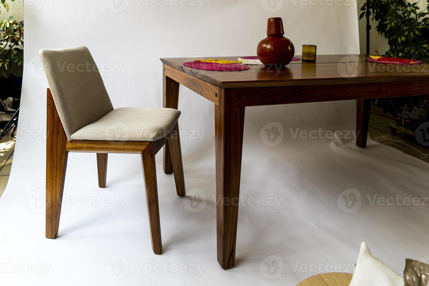 dining table ready for dinner, on white background design furniture