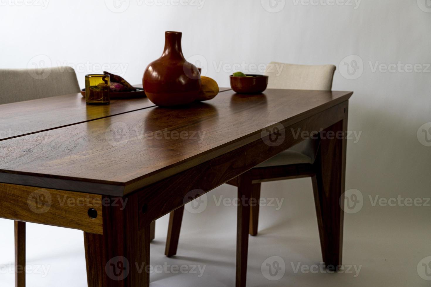 dining table ready for dinner, on white background design furniture