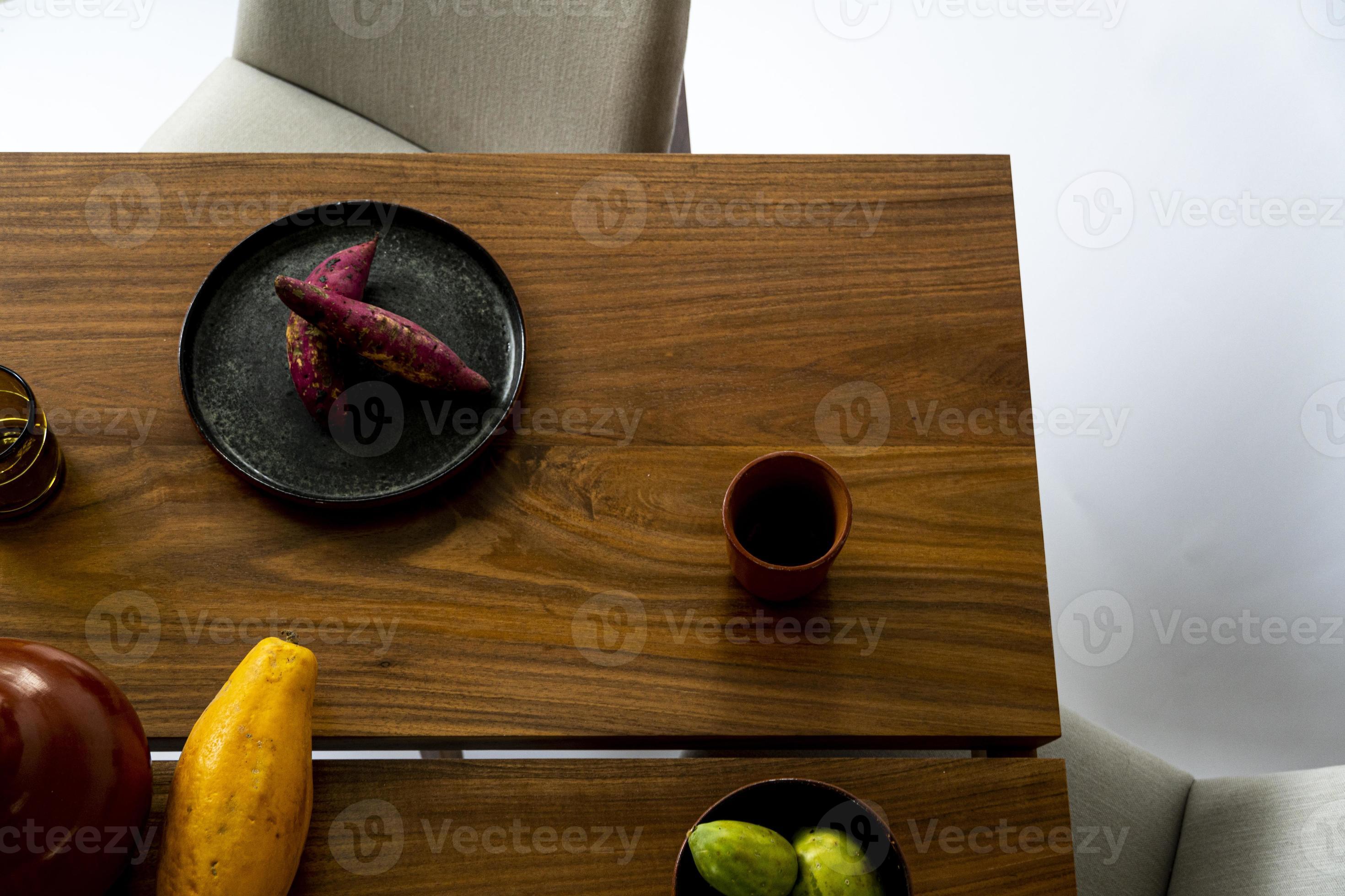 dining table ready for dinner, on white background design furniture