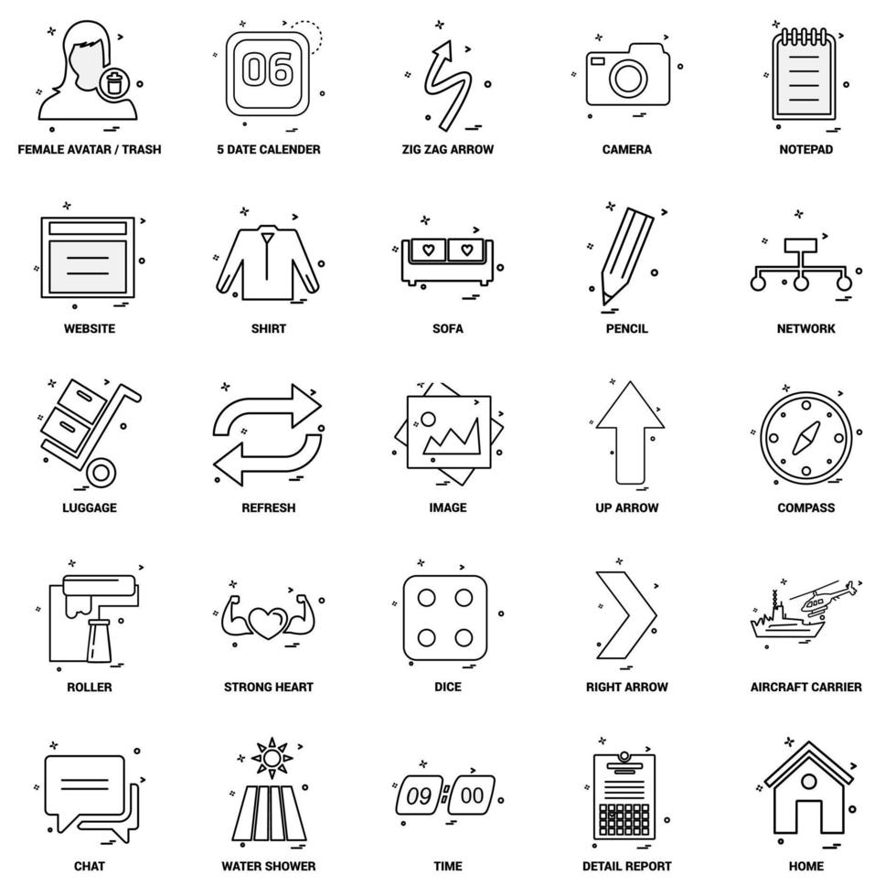 25 conjunto de iconos de línea de mezcla de concepto de negocio vector