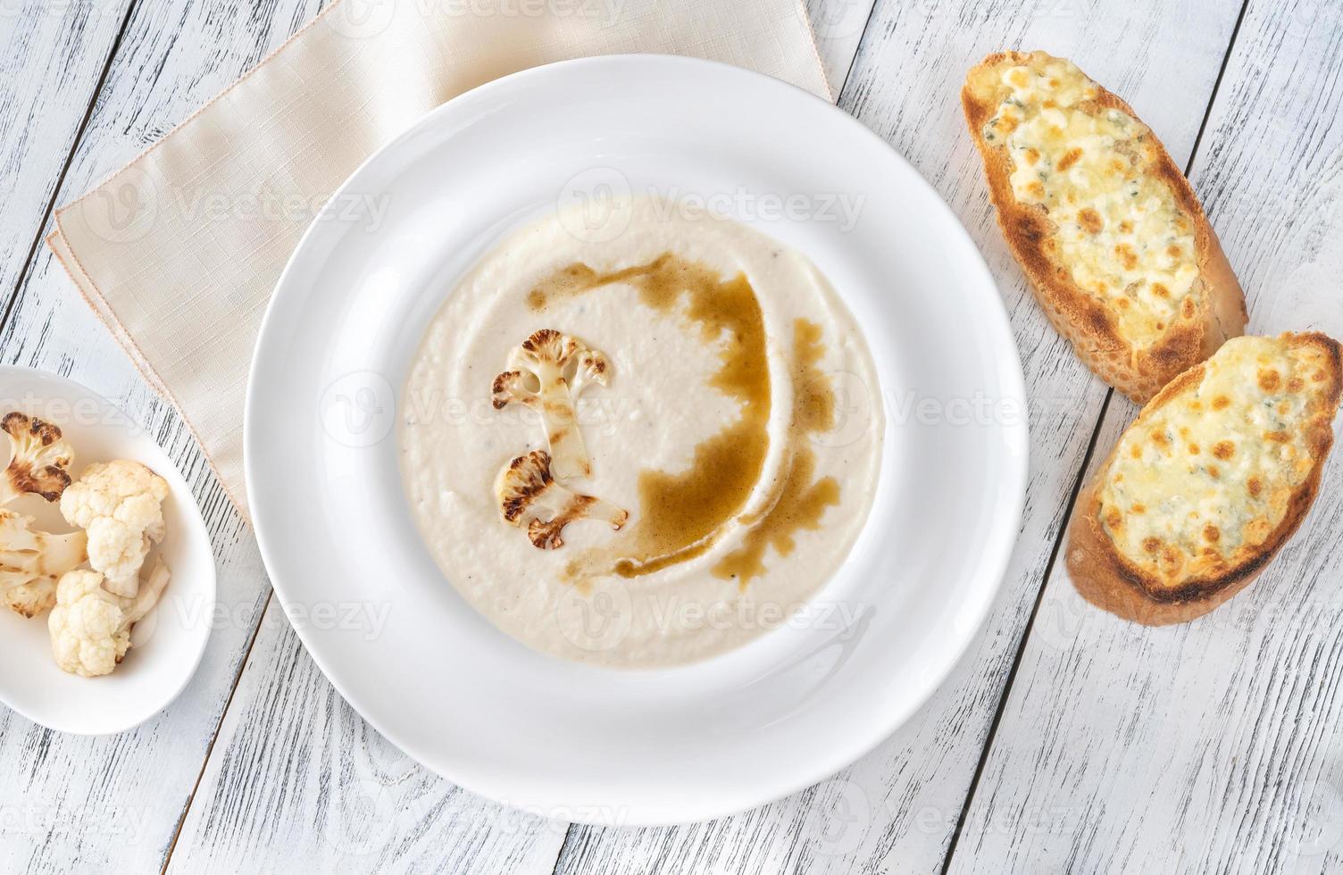 Cauliflower soup flat lay photo