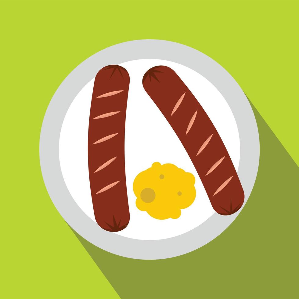 Sausages on a plate flat icon vector