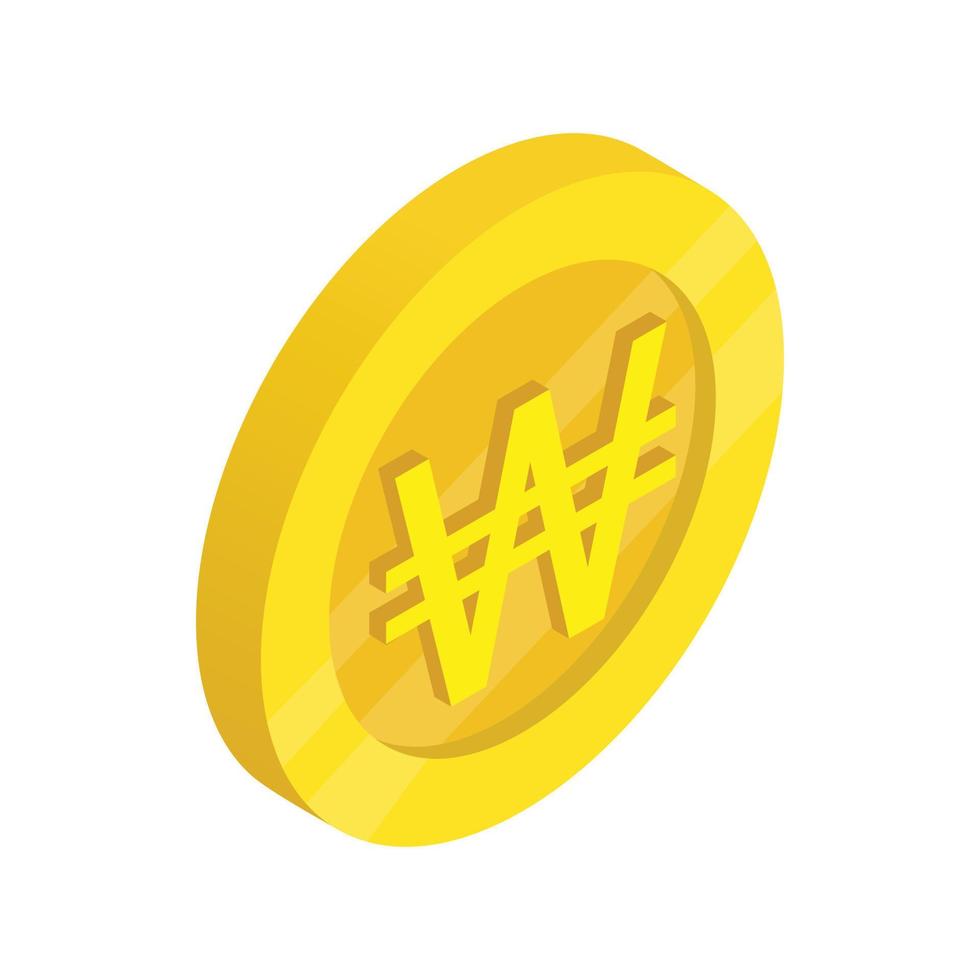 Gold coin with won sign icon, isometric 3d style vector