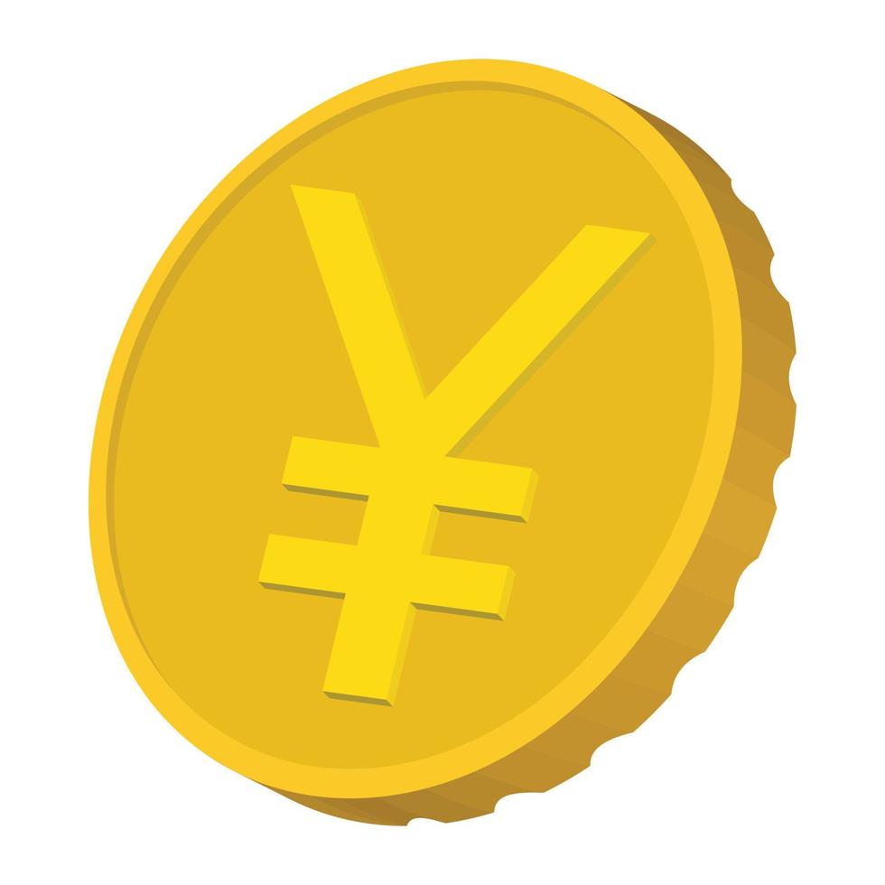 Gold coin with Yen sign icon, cartoon style vector