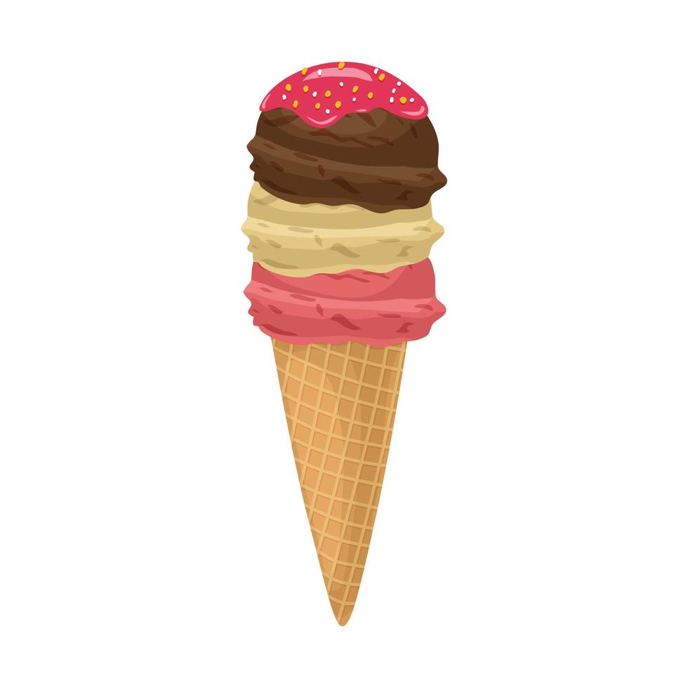 Three different flavor ice creams with cone icon vector