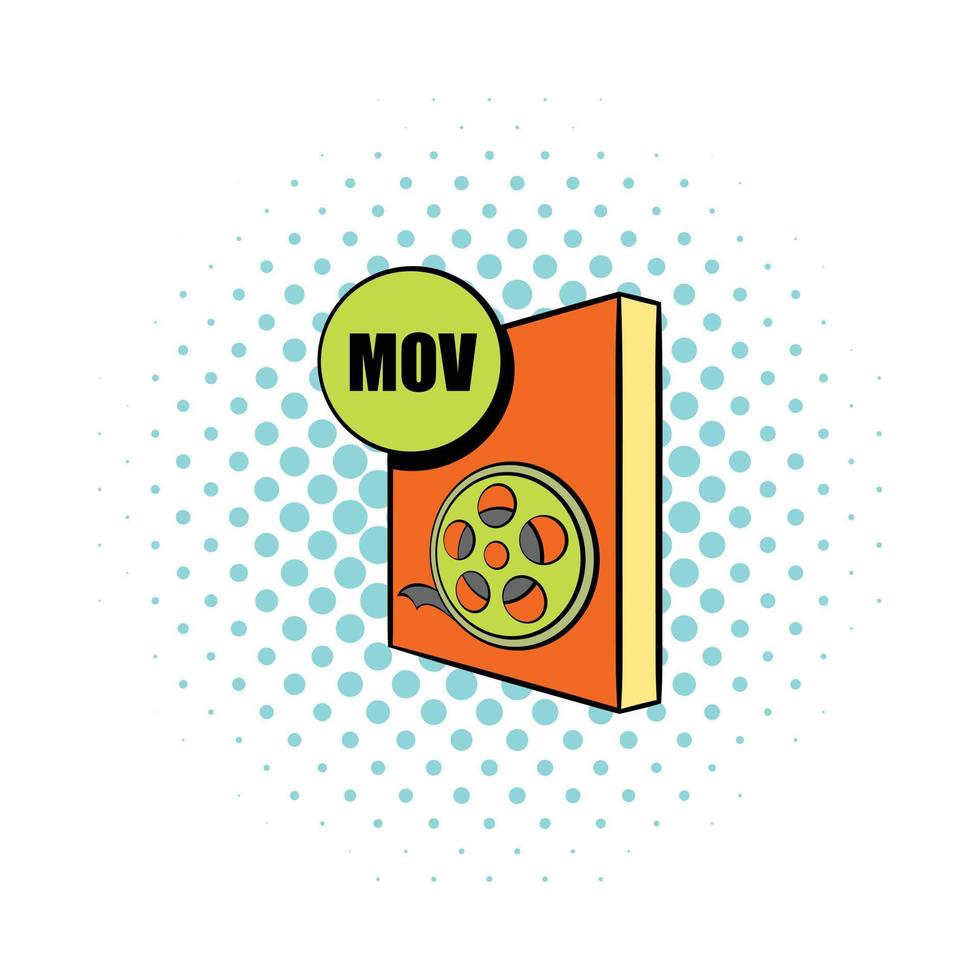 icono de archivo mov en estilo cómic vector