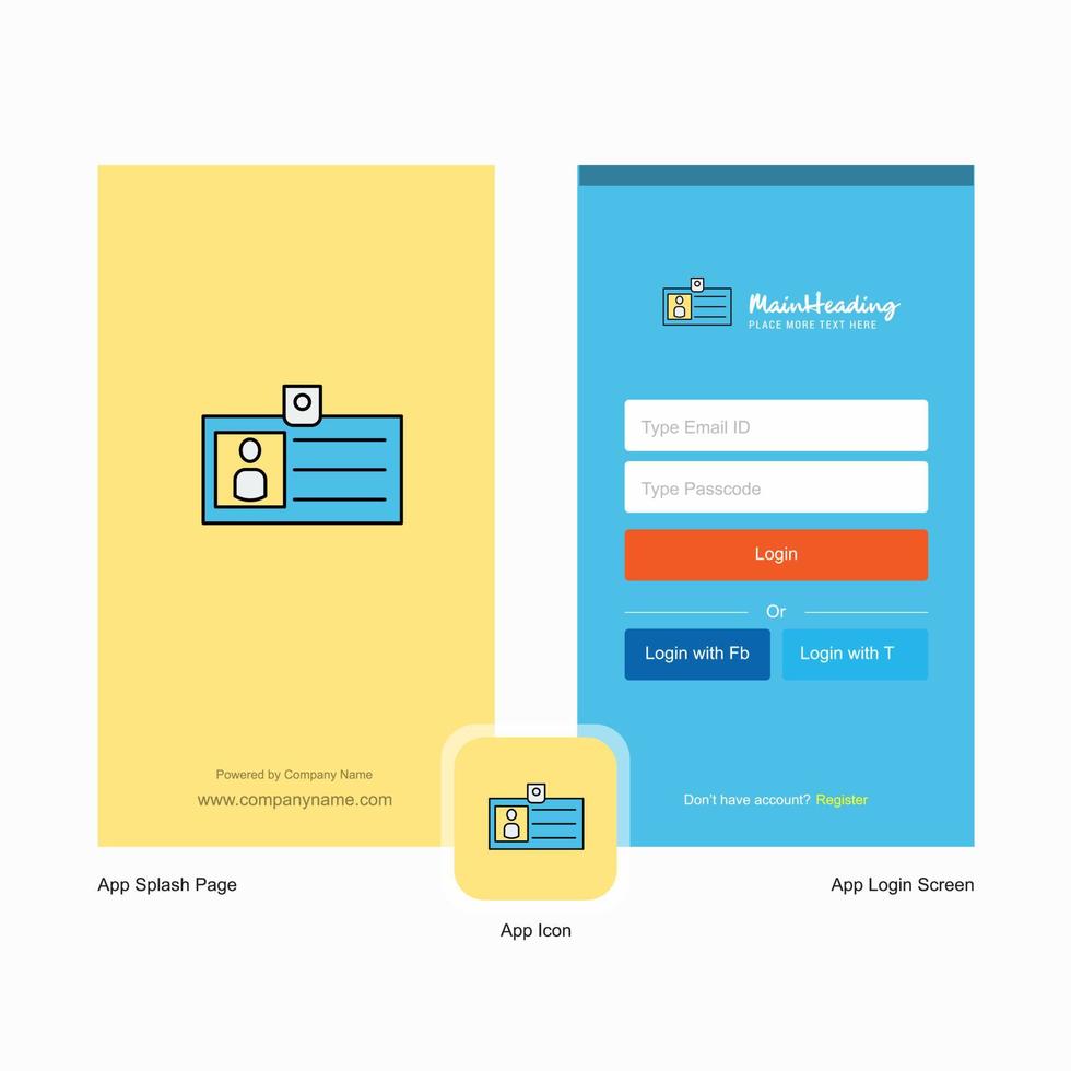pantalla de presentación de la tarjeta de identificación de la empresa y diseño de la página de inicio de sesión con plantilla de logotipo plantilla de negocio móvil en línea vector