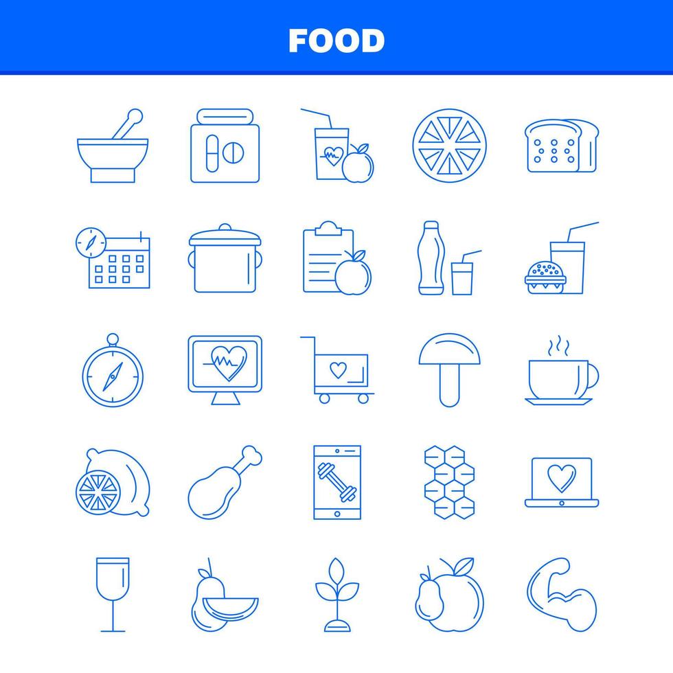 Food Line Icon for Web Print and Mobile UXUI Kit Such as Lemon Food Fruit Health Burger Drink Fast Food Pictogram Pack Vector