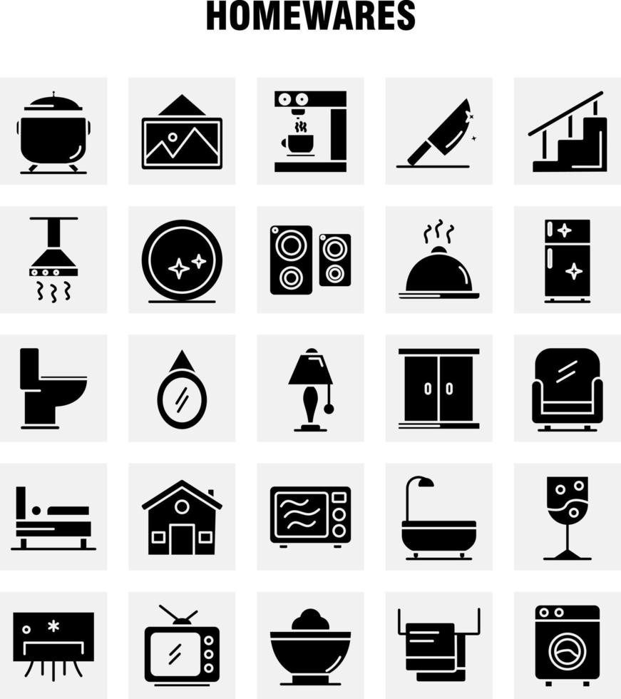 Home wares Solid Glyph Icons Set For Infographics Mobile UXUI Kit And Print Design Include Appliances Home Home Ware House Pan Bathroom Furniture Icon Set Vector