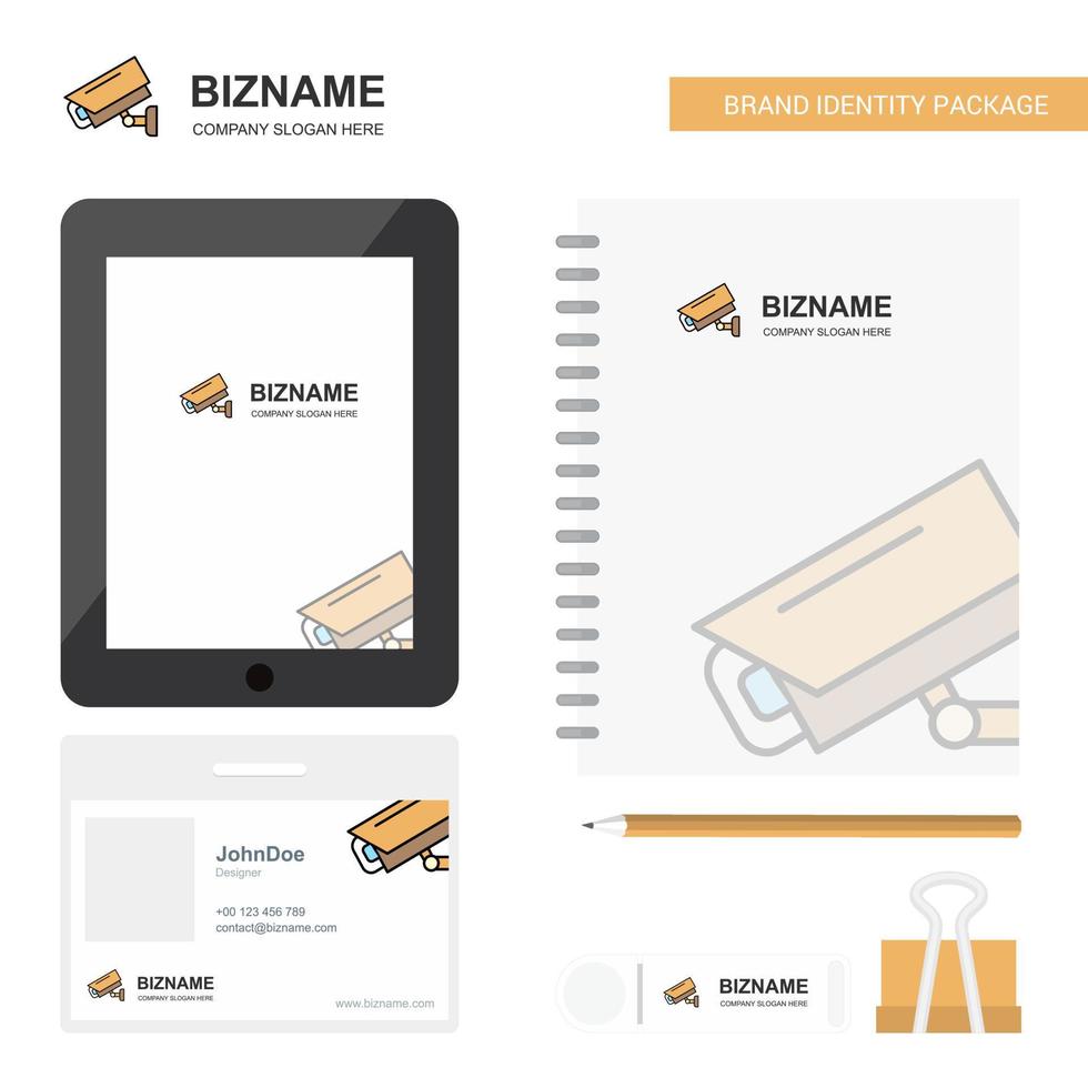 CCTV camera Business Logo Tab App Diary PVC Employee Card and USB Brand Stationary Package Design Vector Template