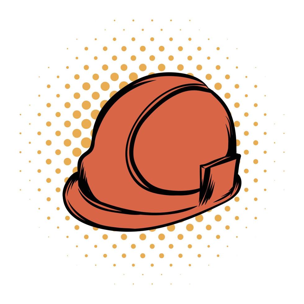 icono de comics de casco de seguridad naranja vector