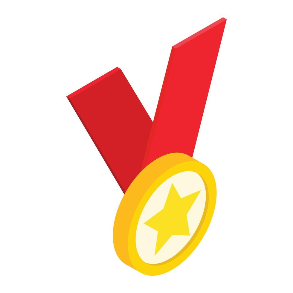medalla con estrella en un icono 3d isométrico de cinta roja vector