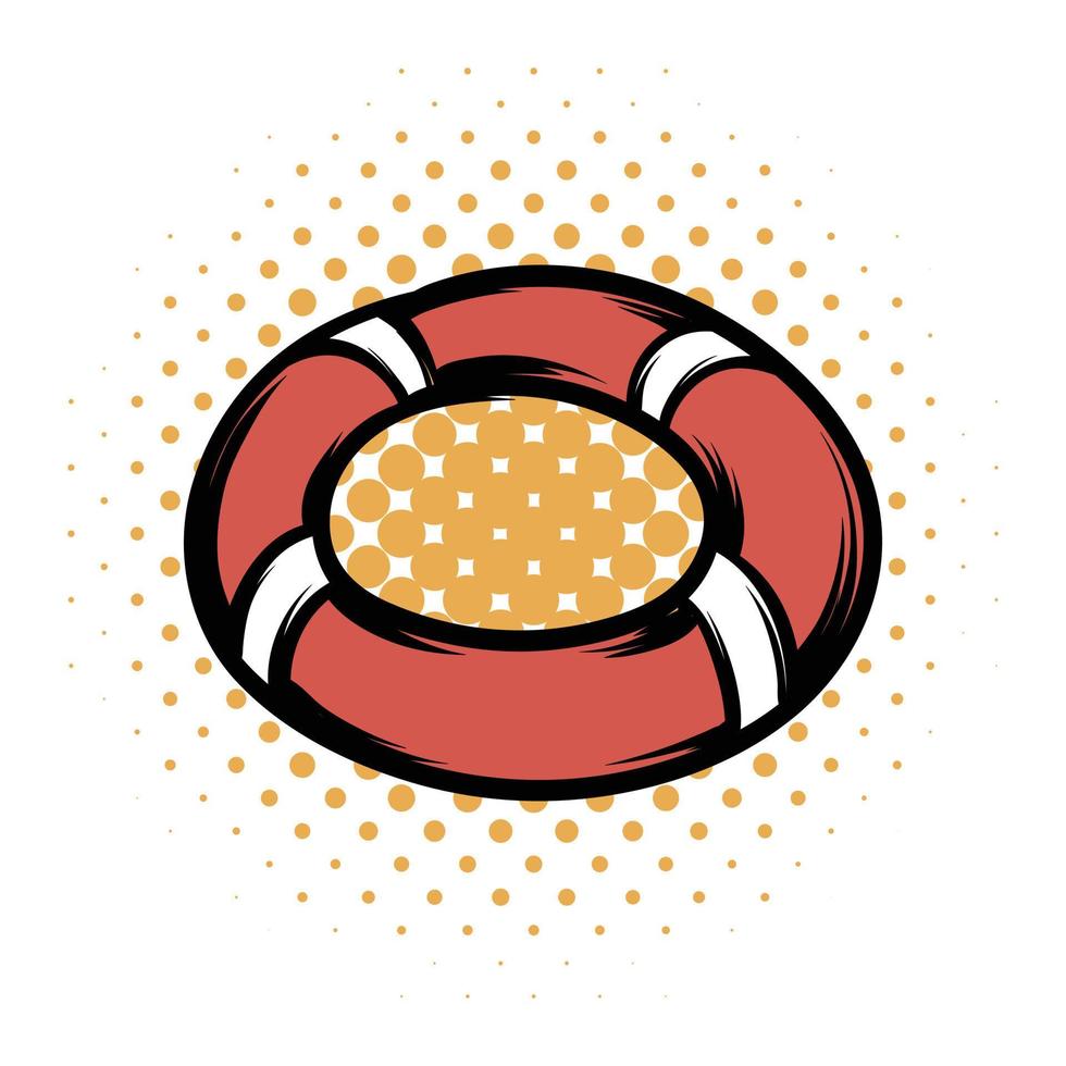 Red lifebuoy comics icon vector
