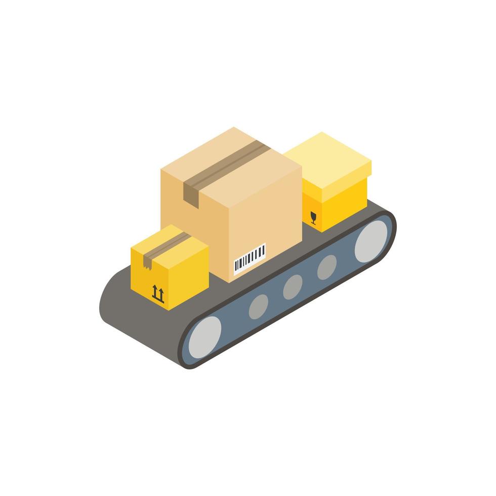 cinta transportadora con icono de cajas, estilo 3d isométrico vector