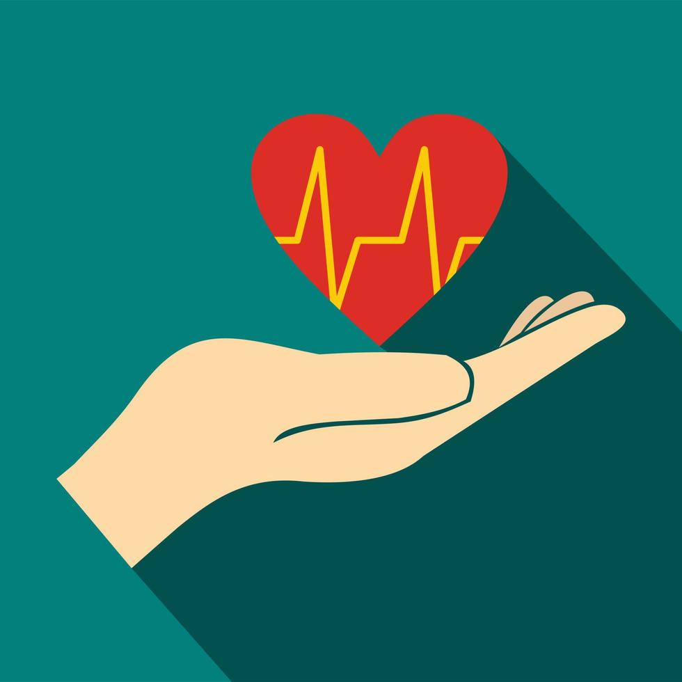 Hand holding red heart with ecg line icon vector