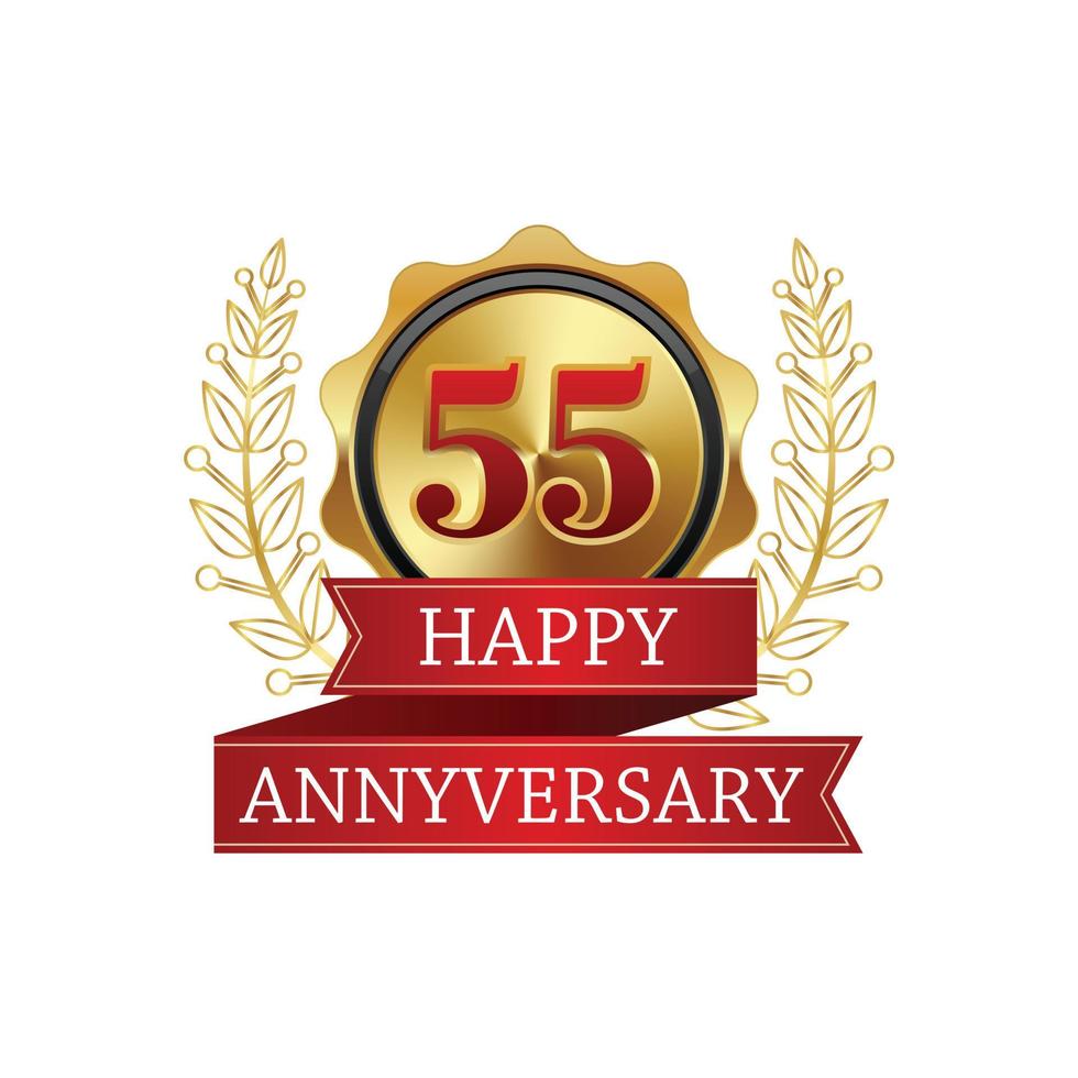 55 years anniversary golden label with ribbons vector