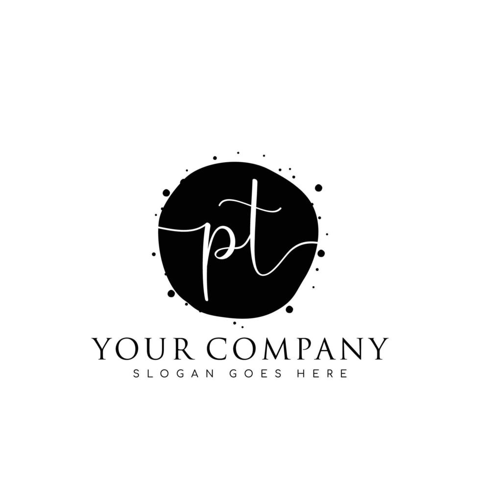 Initial PT beauty monogram and elegant logo design, handwriting logo of initial signature, wedding, fashion, floral and botanical with creative template. vector