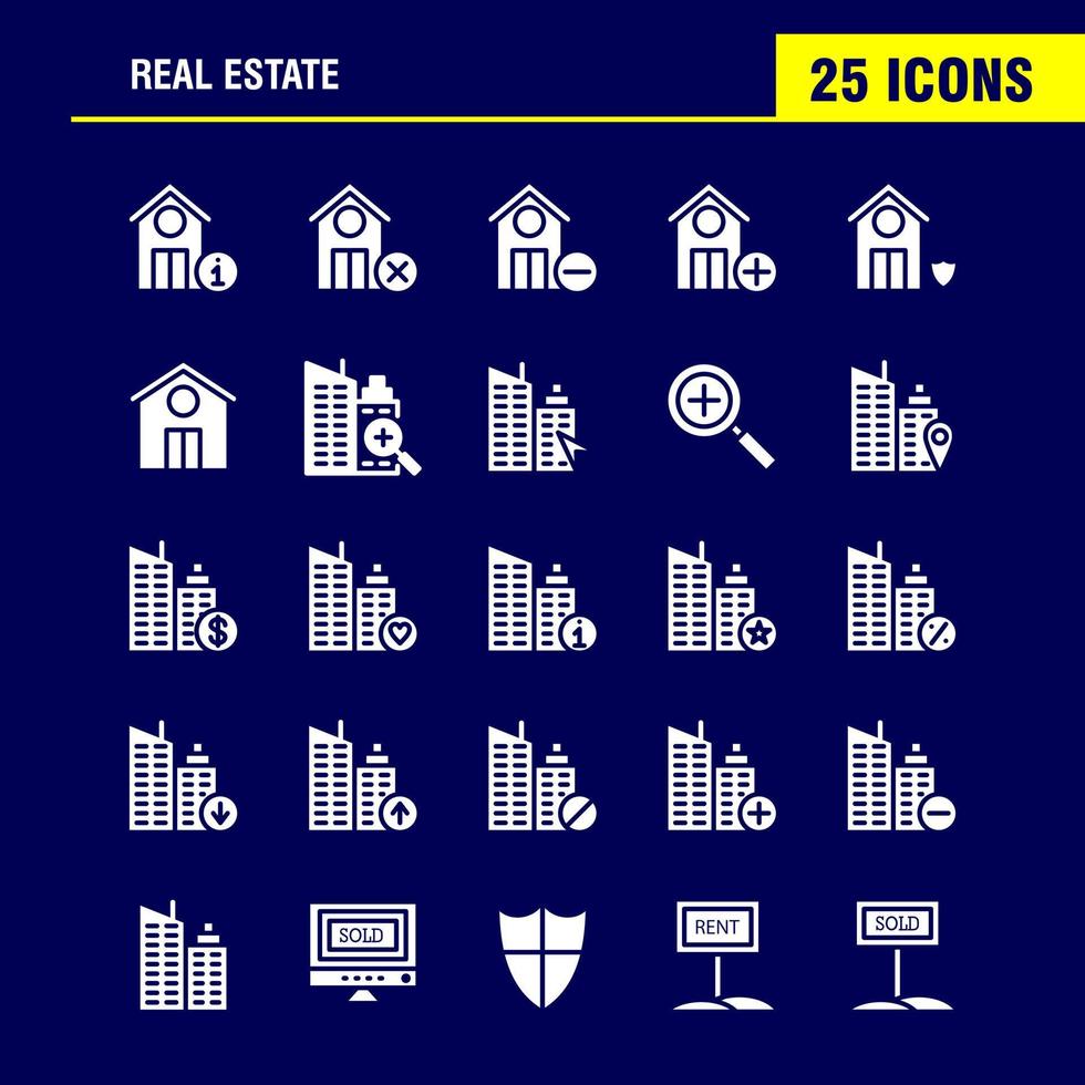paquete de iconos de glifos sólidos de bienes raíces para diseñadores y desarrolladores iconos de bienes raíces ayuda hogar información de la casa vector de bienes raíces