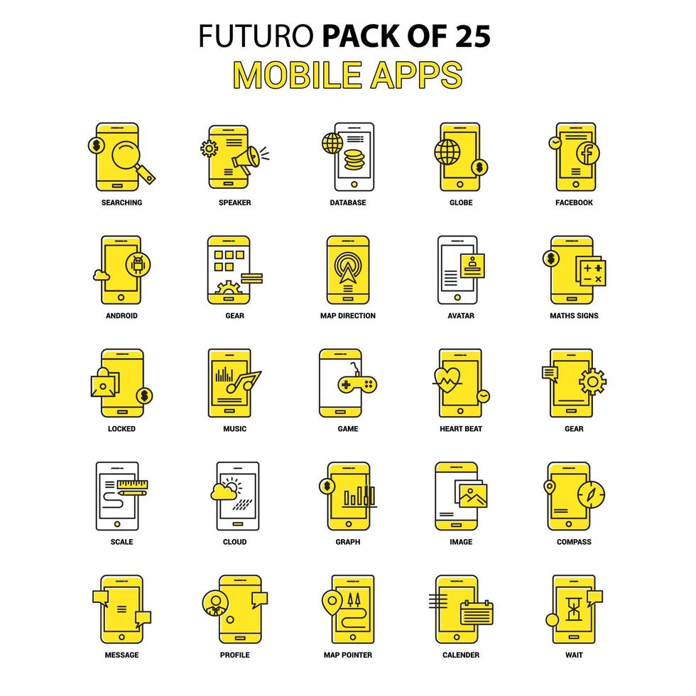 conjunto de iconos de aplicaciones móviles amarillo futuro paquete de iconos de último diseño vector